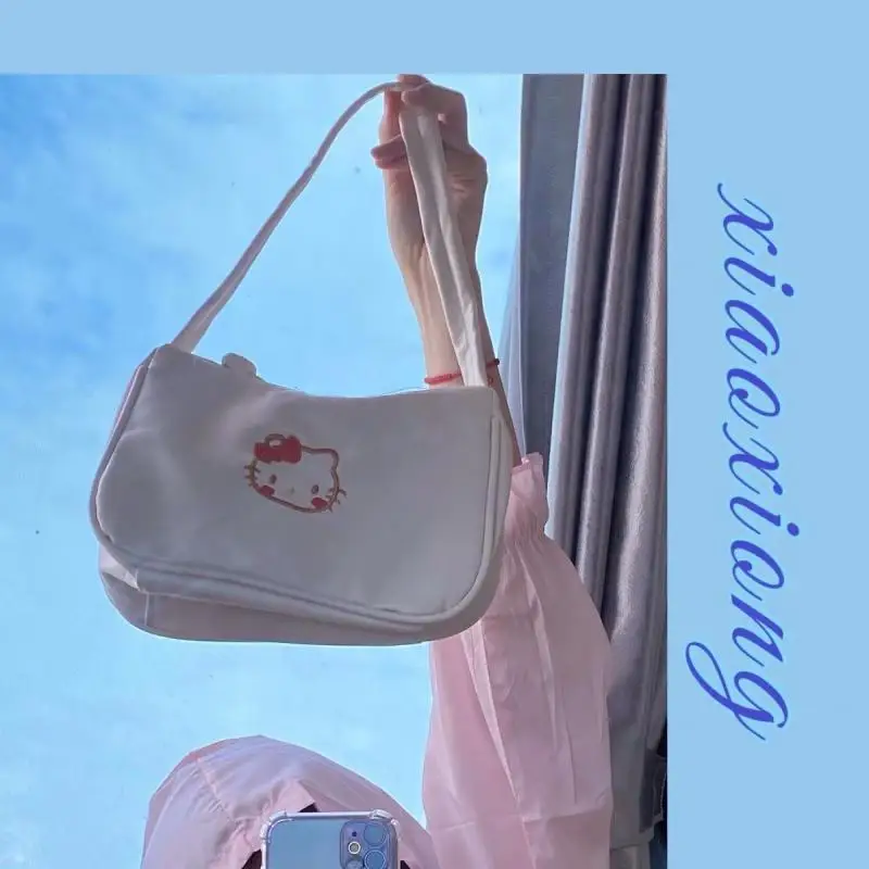 

Sanrio Kawaii Hello Kitty Handbag Anime Cute Cartoon Large Capacity Underarm Bag Trendy Versatile One Shoulder Printed Bag Toy