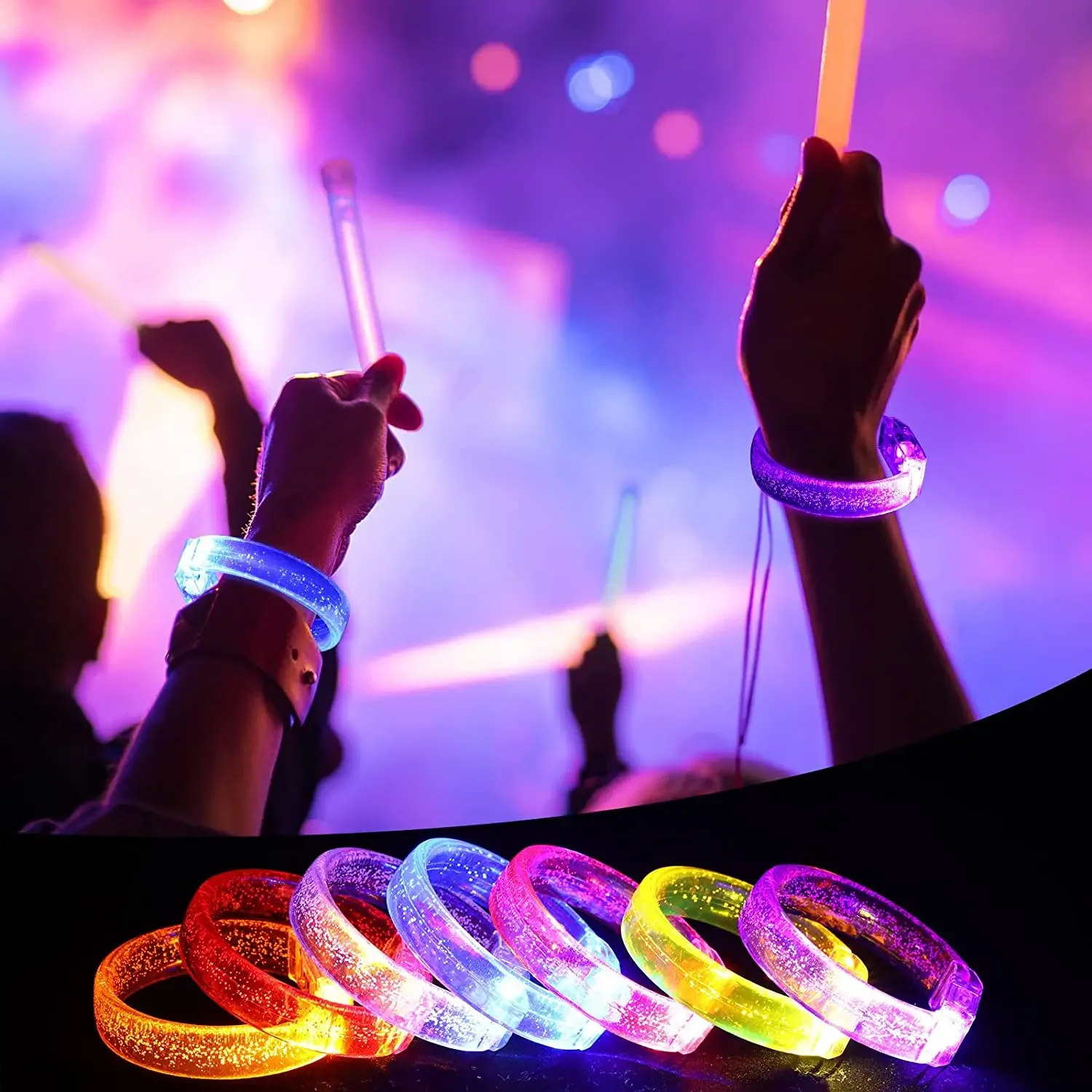 Glow Sticks Bracelets Party Supplies Glow in The Dark LED Flashing Wrist  LED Luminous Bangle Bracelet Light Up Toys Wedding Deco