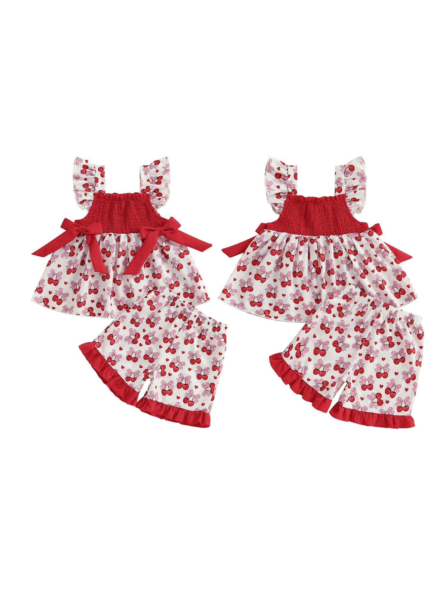 Description Picture 4 of itemBaby Girls Summer Outfits Watermelon Cherry Print Fly Sleeve Tops and Elastic Shorts Set Fashion Cute Clothes