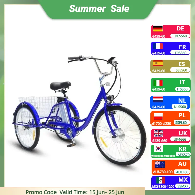 24 Inch Electric Tricycles 3 Wheel 36V Electric Cargo Bike For Elderly Adults Big Cargo Basket Three Riding Modes