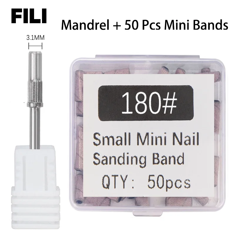 50Pcs 3.1MM Small Sanding Bands With Shaft Set For Dead Skin Calluses Nail Polishing Mini Sandband Nail Drill Bits Manicure Tool