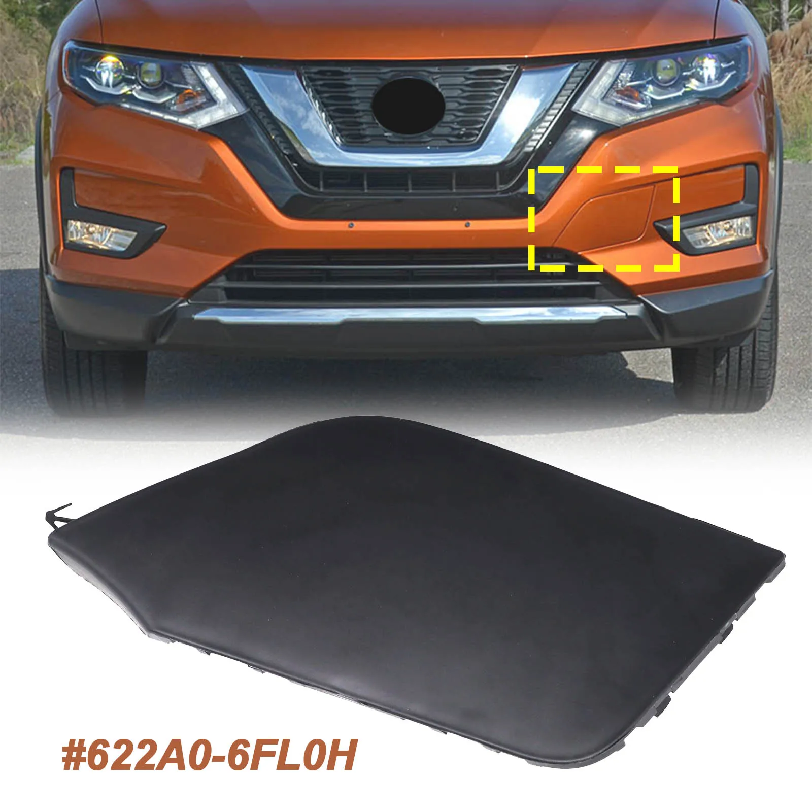 

For Nissan Rogue X-Trail T32 2017 2018 2019 2020 Front Bumper Tow Hook Cap Cover Eye Access Trailer Hole Lid Overlay 622A0-6FL0H