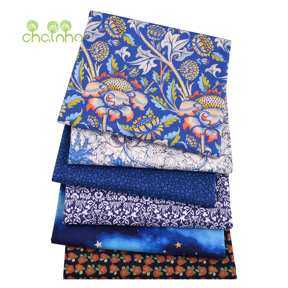 Chainho,Printed Plain Weave Cotton Fabric,Handmade DIY Quilting Sewing Material,Patchwork Cloth,Blue Series,20x25cm,15CD78