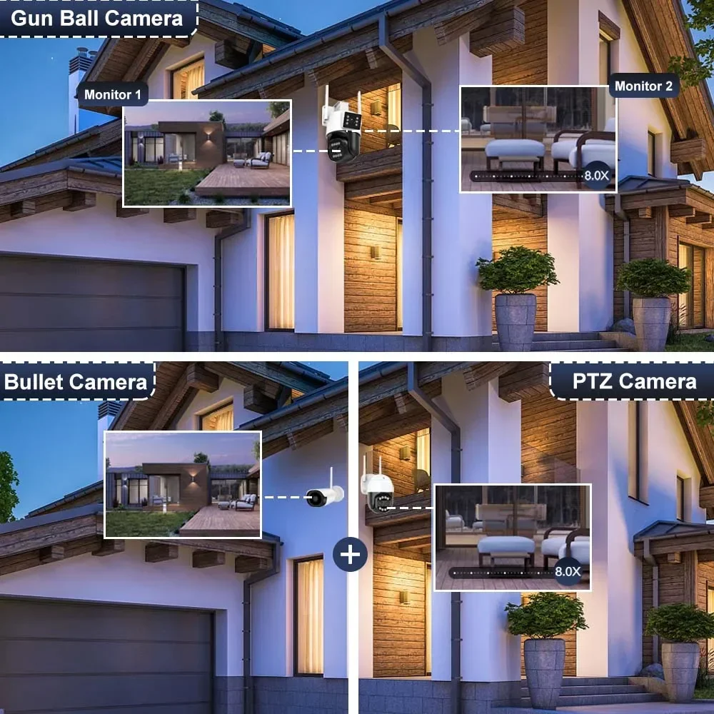 12MP PTZ Wifi Camera IP 8X Digital Zoom Outdoor Dual Screen Color Night Vision 8MP CCTV Video Surveillance Camera Wireless iCSee 3