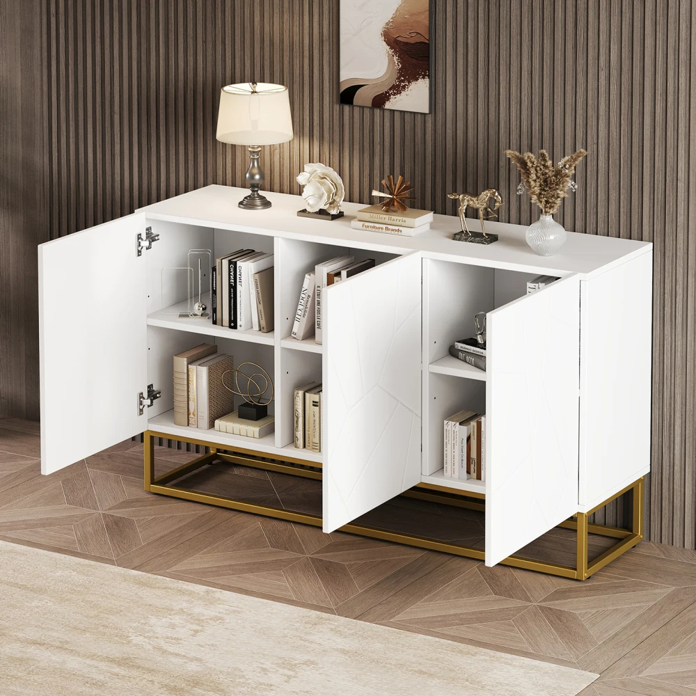 Hochglänzendes Buffet-Sideboard mit 4 Ablagefächern, moderne Möbel für Wohn- und Esszimmer-Hausaufbewahrung – Detail 26