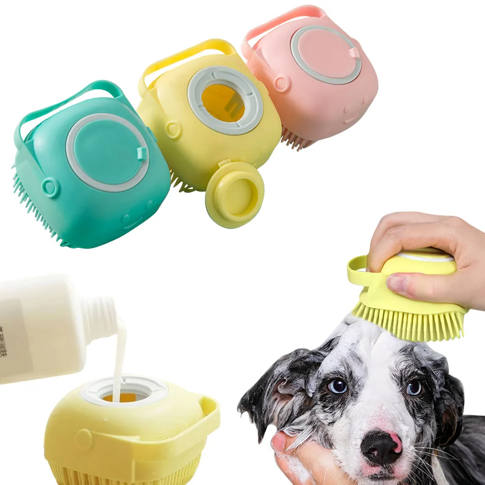 

Dog Cat Shower Brush Silicone Massage Comb with Soap Dispenser Fast Foaming Scrubbing Artifact Pets Shower Grooming Tools