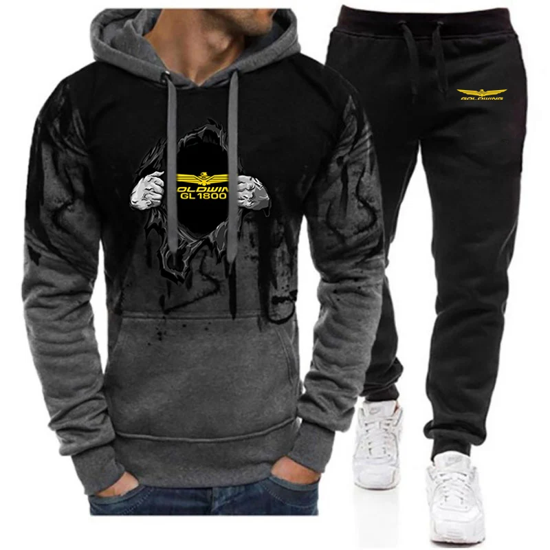 2023 printing men's new Golden Wing GL 1800 motorcycle fashion printing gradient hoodie sweatpants comfortable pants sports suit