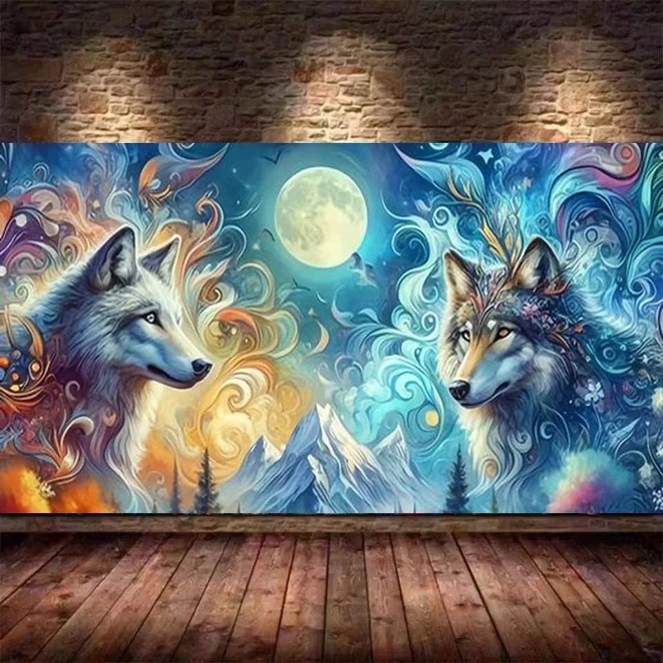 River Mountain Wolves 5d Diy Diamond Painting Kits Full Diamond Art Embroidery Mosaic Cross Stitch Abstract Animal Wolf Diy