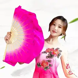 Kid Women Dancer Practice Long Imitation Belly Dancing Fan Silk Fans Rayon Silk Fans Long Silk Fans