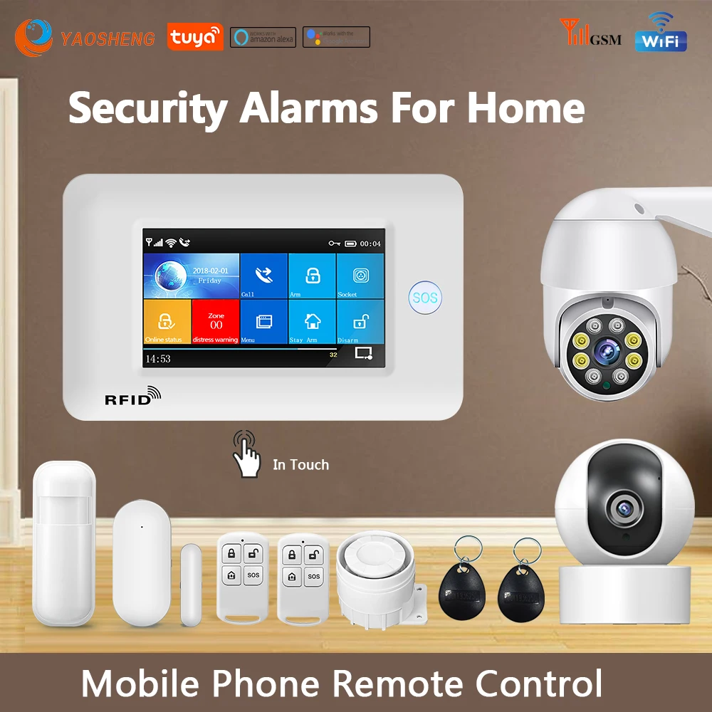 Sistema de alarma para seguridad del hogar, pantalla táctil completa  inalámbrica de 4.3 pulgadas, sistema de alarma 4G WiFi para el hogar con  alerta