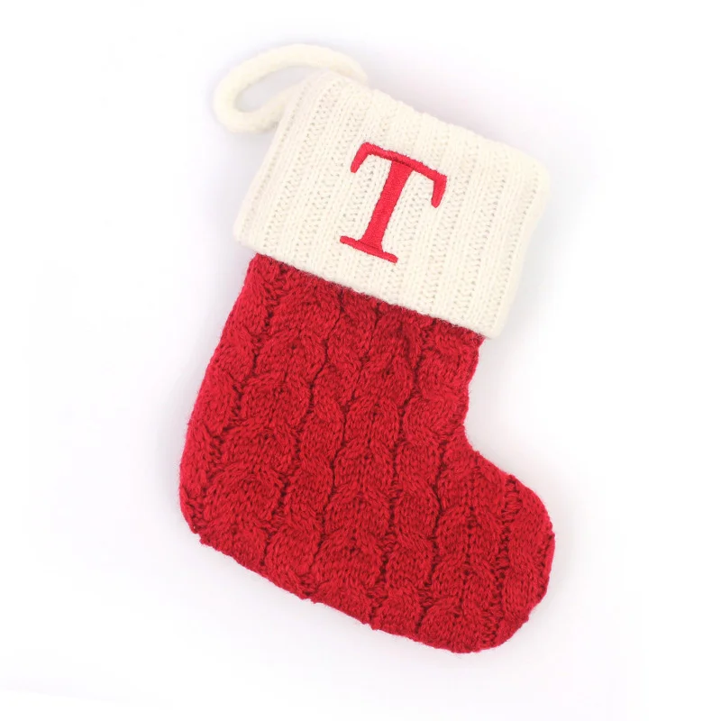 thumbnail image 1 of Letters Christmas Stocking New Knitting Christmas Tree Pendant Decorations For Home Xmas Gift Snowflake Alphabet Christmas Socks, 1 of 5