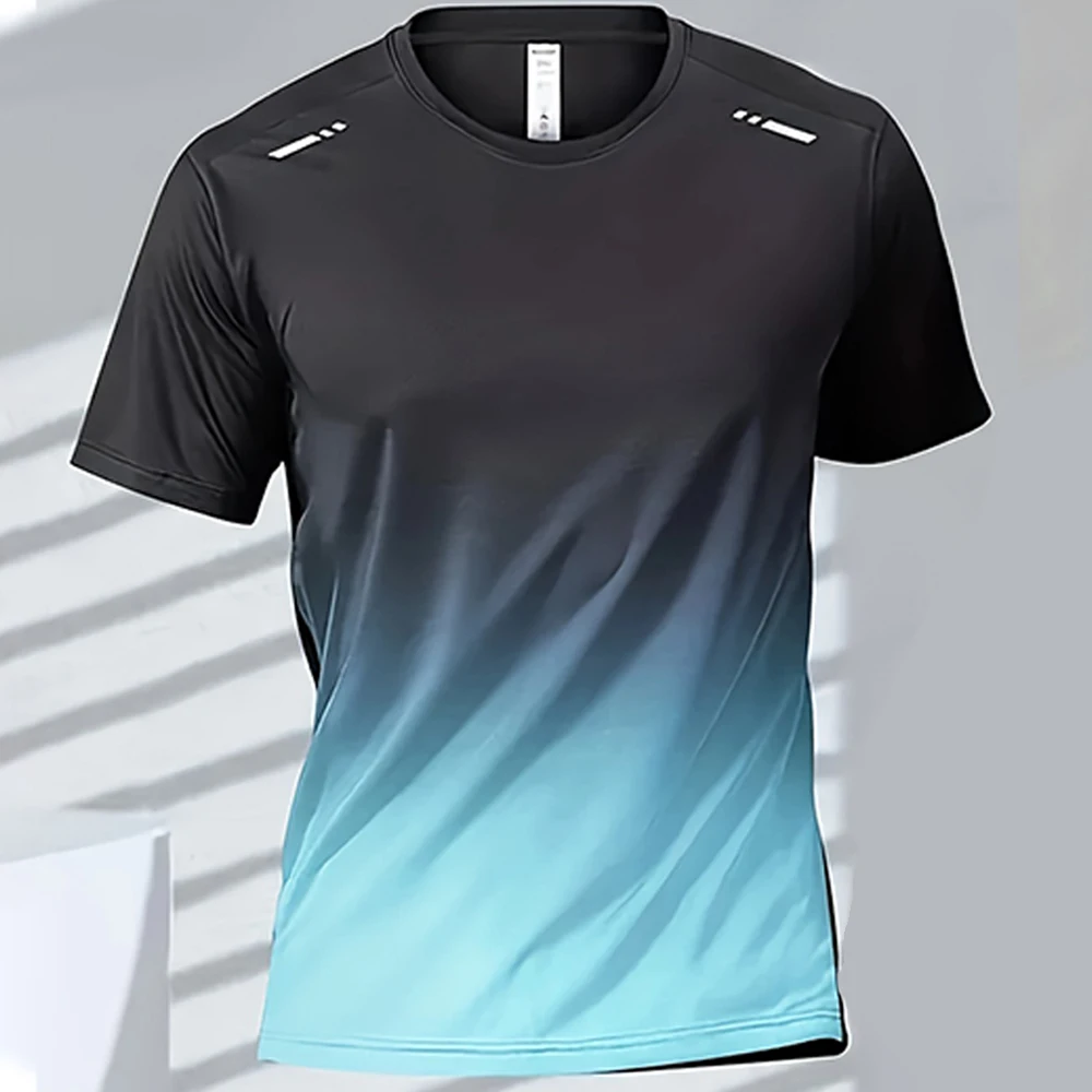 T-shirt sportiva da uomo a maniche corte, ad asciugatura rapida, con effetto sfumato, per allenamento all'aperto, basket, corsa, abbigliamento uomo - immagine 3