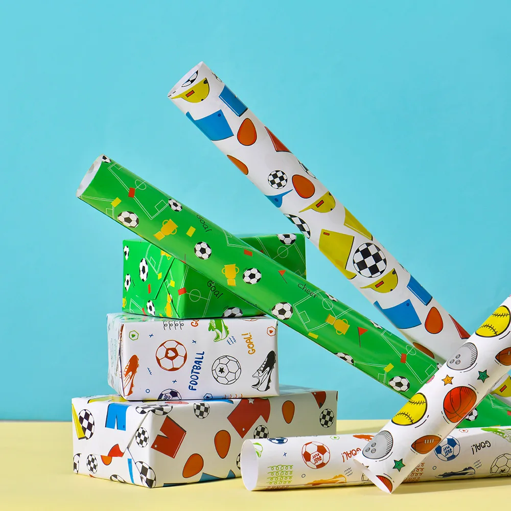 50X70cm Gift Wrapping Paper Cartoon Style Football Pattern Gift Packaging Coated Paper Packaging Colored Presents gift wrapping paper