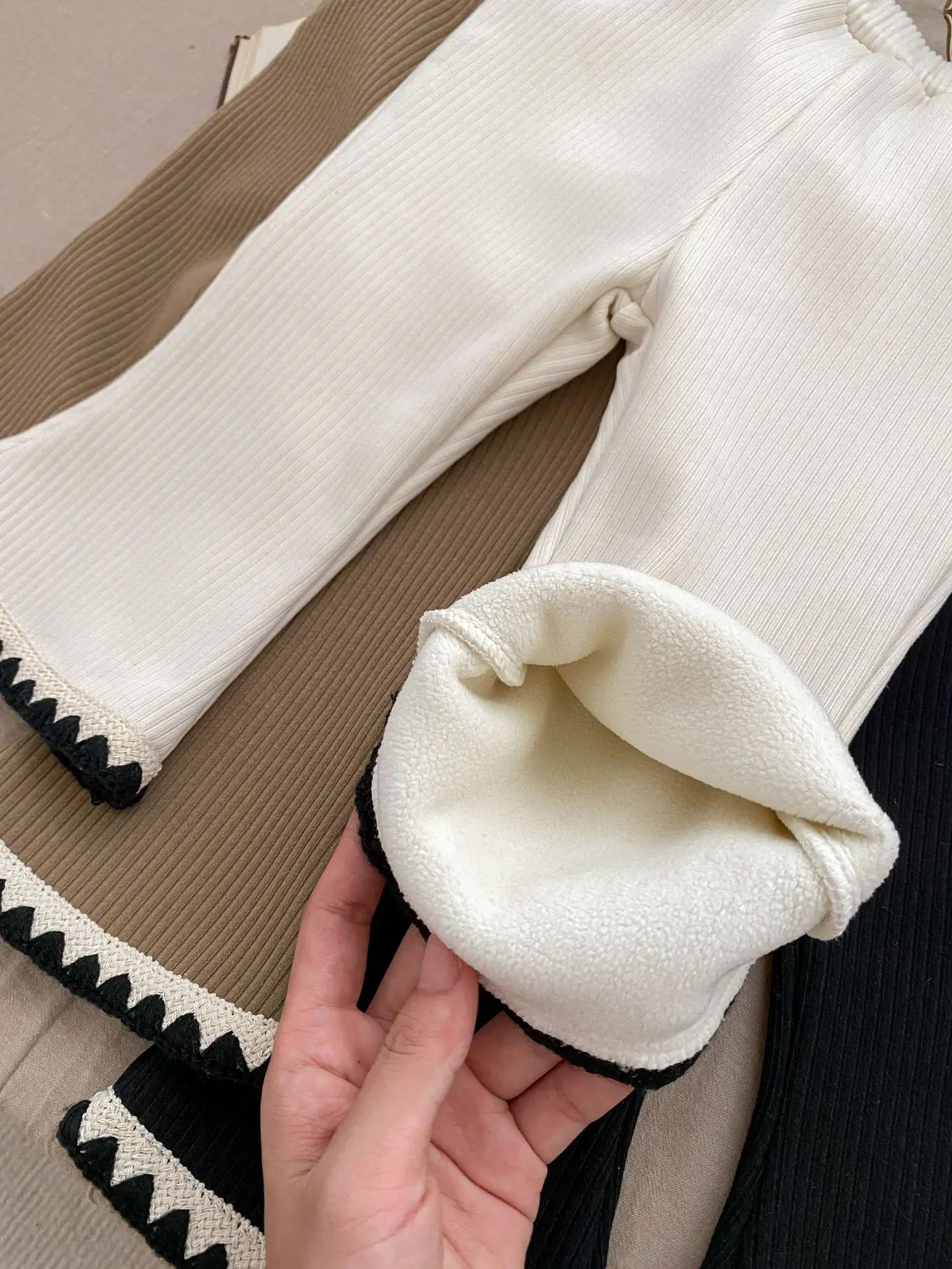 Autumn Winter Girl Baby Plus Velvet Thick Boot Cut Children Ribbed Solid Fleece Casual Pants Kid Warm Cotton Fashion Trousers girls pants kids pants girls trousers