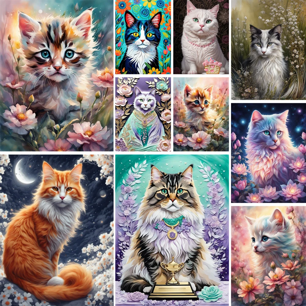 Animal Pet Cat Printed Fabric 11CT Cross Stitch Embroidery Full Kit Handiwork Handmade Painting Knitting Gift Room Decor