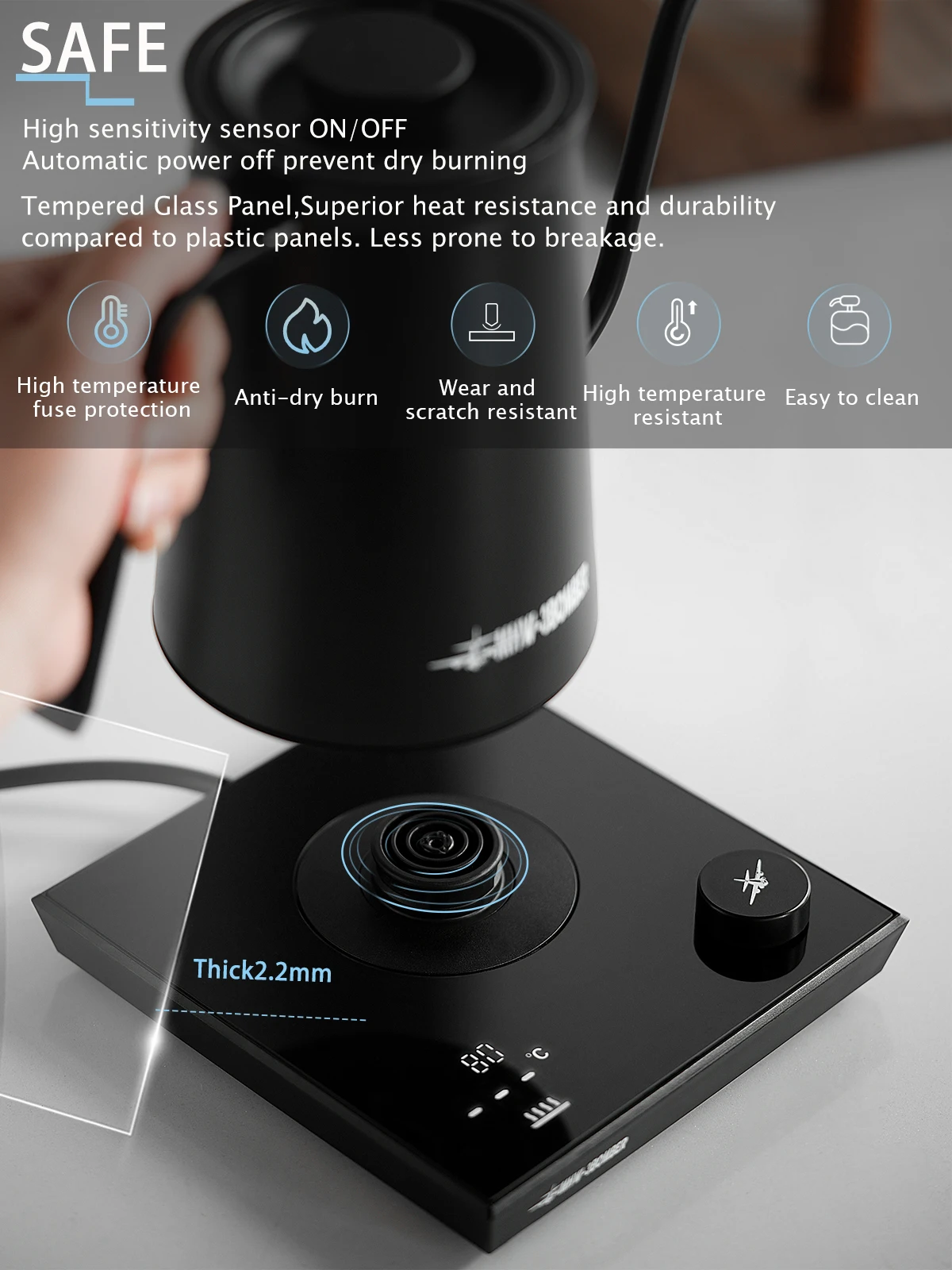 휴대용 에스프레소 커피 메이커, 프렌치 프레스, 바리스타 도구, 커피 포트, 에어 프레스, 드립 커피 머신, 필터 용지, 64mm, 350 개 9 MHW-3BOMBER 정밀 온도 구즈넥 전기 주전자, 1200W 스테인리스 스틸, 커피 포트 위에 붓기, 가정용 주방 액세서리