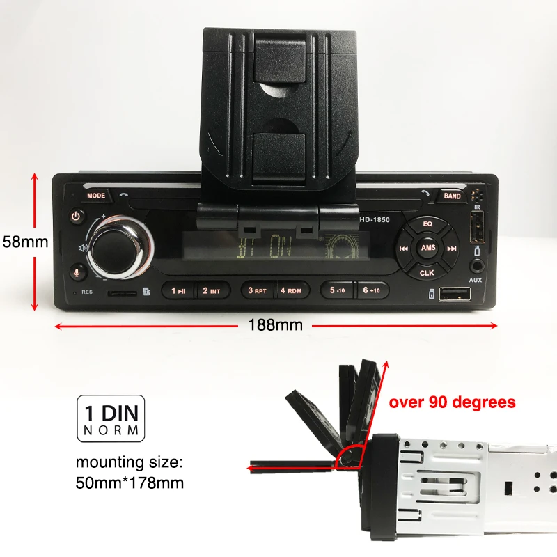 1 Din Car Radio Bluetooth Handsfree USB TF MP3 Audio Player Steering Wheel  Control Retractable Cell