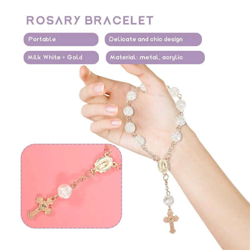 Baptism Favors with Cross Mini Rosaries Acrylic Beads Bracelet Christening Communion Finger Rosarie Bracelet 20Pcs beaded bracelet