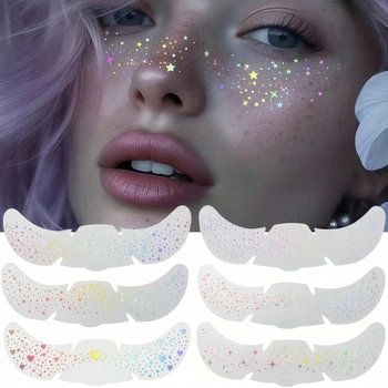 1/6 Sheets Glitter Freckles Holographic Stickers Heart Freckle Tattoos  Stickers Waterproof Temp Tattoos With Glittery Star 1