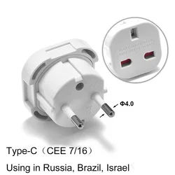 Universal UK to EU Travel Power Adapter - Euro Plug Converter Charger Adapter (4.0mm white)