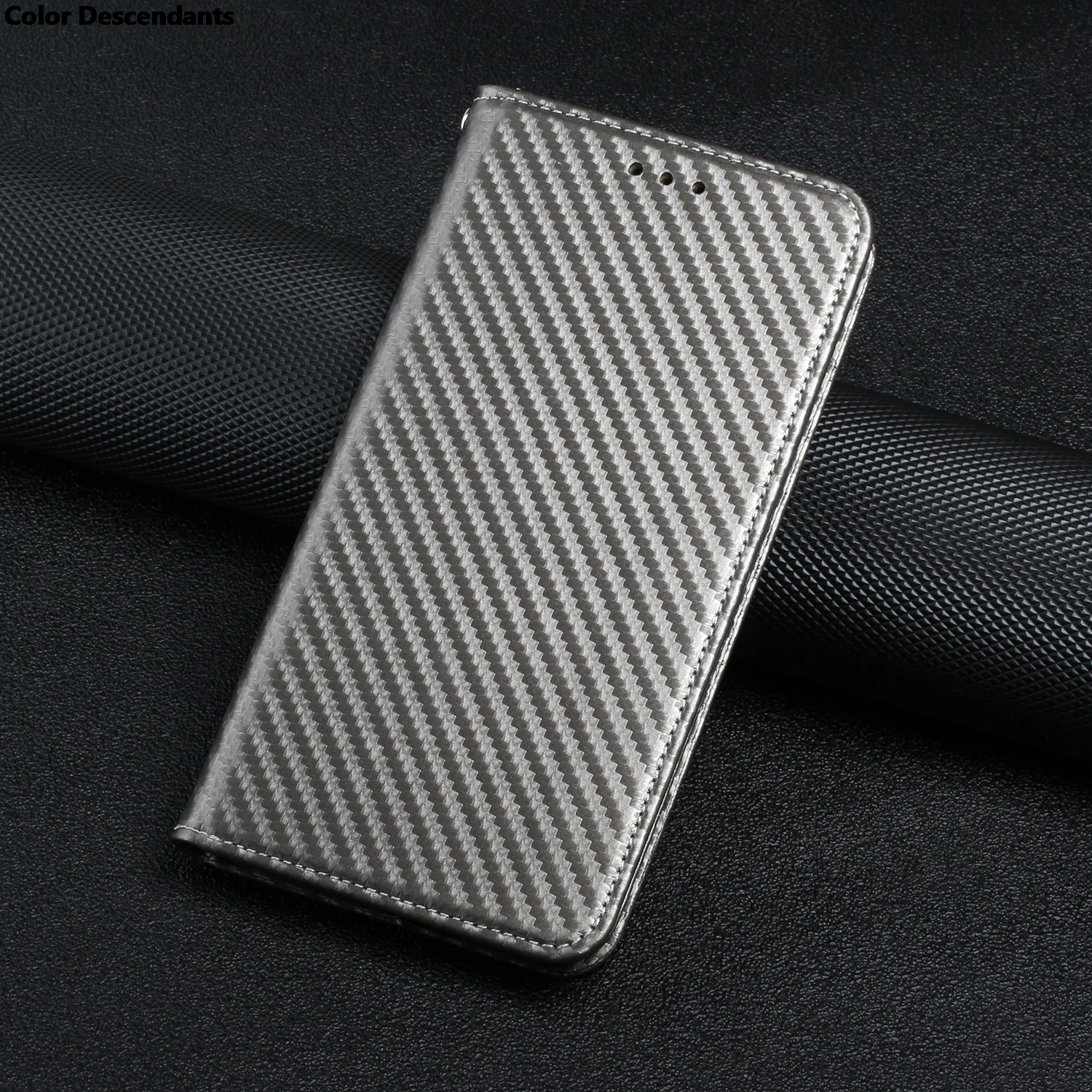 Premium Carbon Fiber Phone Case with Card Slot and Leather Flip Cover