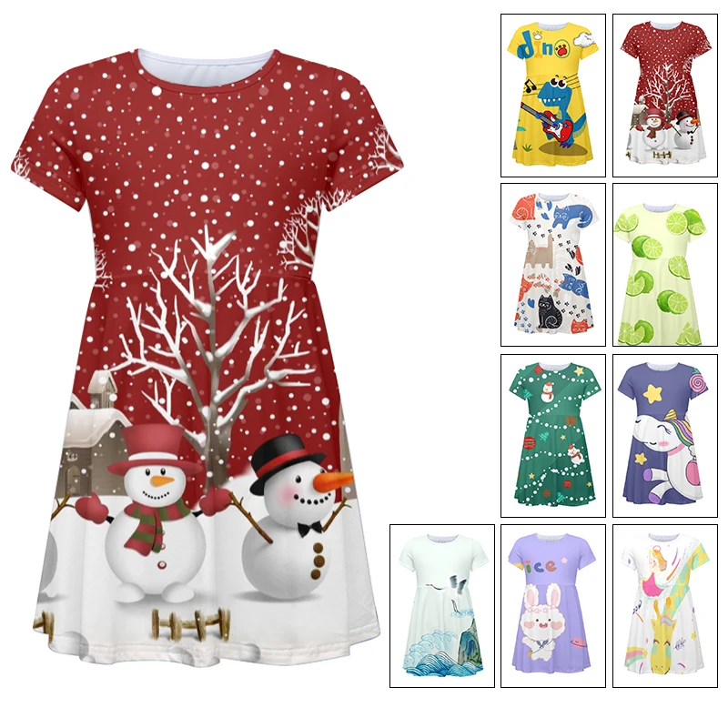 

Summer Colorful Kids Dress Union Cut Casual Girls' Children Short-Sleeve Fancy Children Clothes Girl Princess Dresses