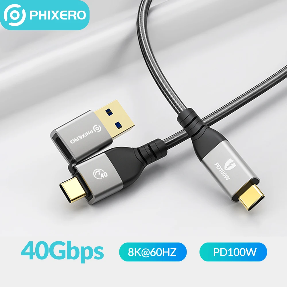 Cavo Phixero 2 In 1 40Gbps Usb C Cavo Di Ricarica Rapido Pd100W Cavo 8K @ 60Hz Hd Usb 3.0 A Usb C Per Macbook Thunderbolt 4 Ps4