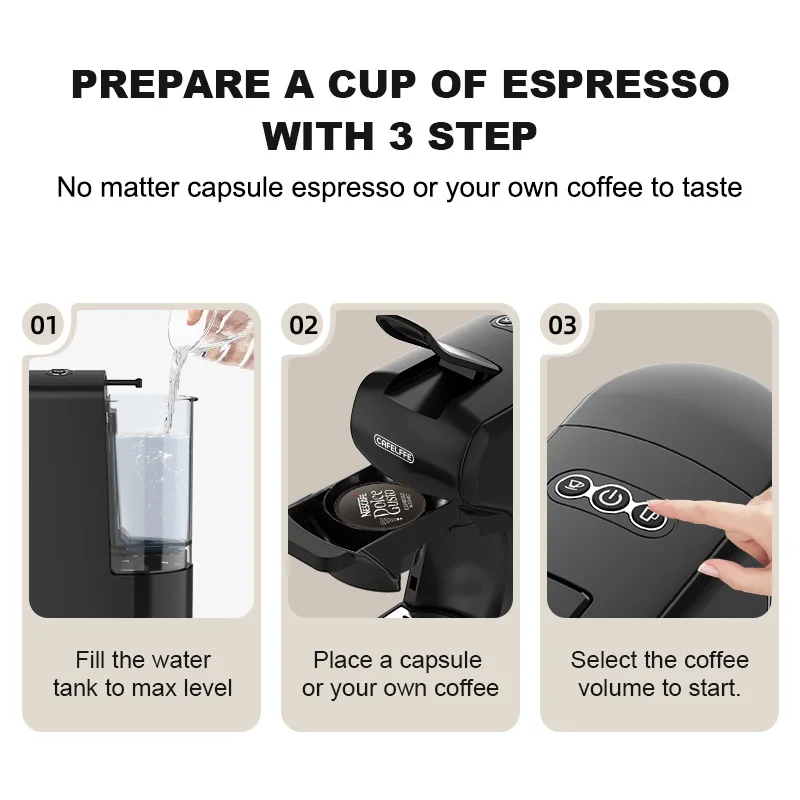 Cafelffe Capsule coffee Machine Espresso maker DG Cappuccino Nes Capsule maker cafeteria Gift Lover,Dad,Mom,19Bar Hot/Cold espresso coffee maker,capsule coffee maker