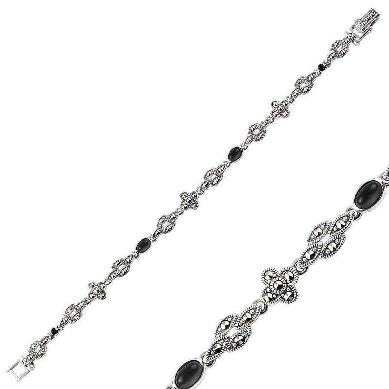 

Silver 925 Sterling Marcasite & Natural Stone Bracelet