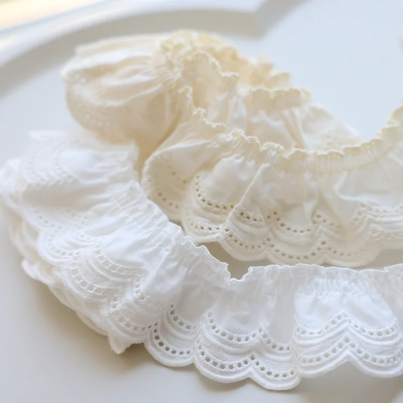 

Бело-бежевое хлопчатобумажное плиссированное платье с вышивкой, кружевное женское платье, манжеты с вырезом, оборки, отделка