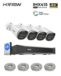 H.View 4K Full Color Night Vision CCTV Security System Video Surveillance Kit 8MP Poe Ip Camera Set 8CH Audio Record Nvr