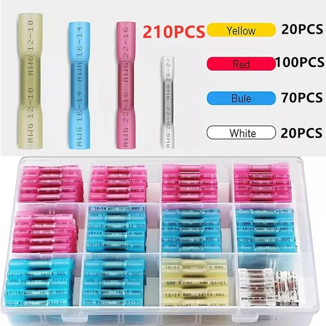 210 ชิ้นฉนวนความร้อนหดก้นจีบขั้วต่อสายไฟเชื่อมต่อก้นประกบสายเคเบิลเชื่อมต่อหลอดเทอร์มินัล 1