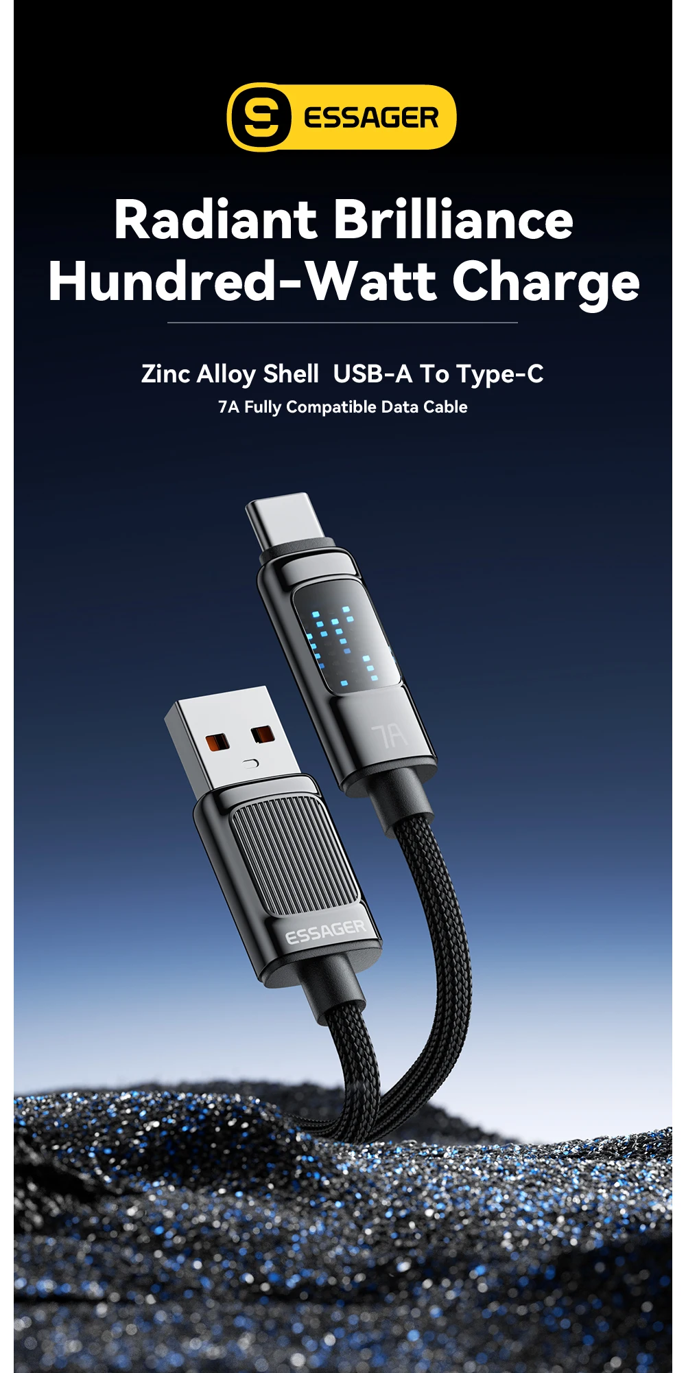 Essager 100W USB Typ C Kabel für Huawei P50 P40 Pro Honor OPPO Schnellladung 7A Schnellladung USB C Ladegerät Datenkabel Drahtkabel – Detail 1