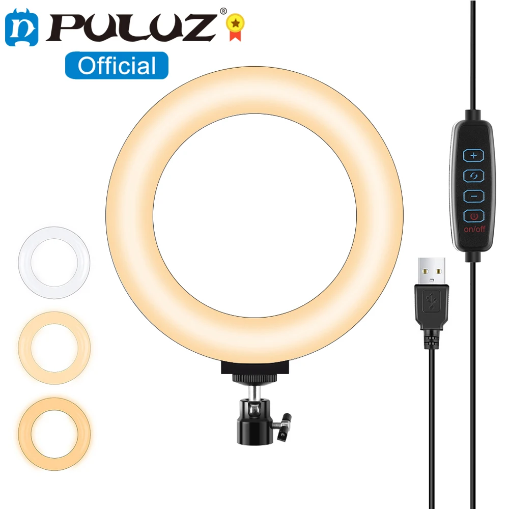 PULUZ 6.2 inch USB 3 Modes Dimmable LED Ring On-Camera Video Lights Cold Shoe Tripod Ball Head