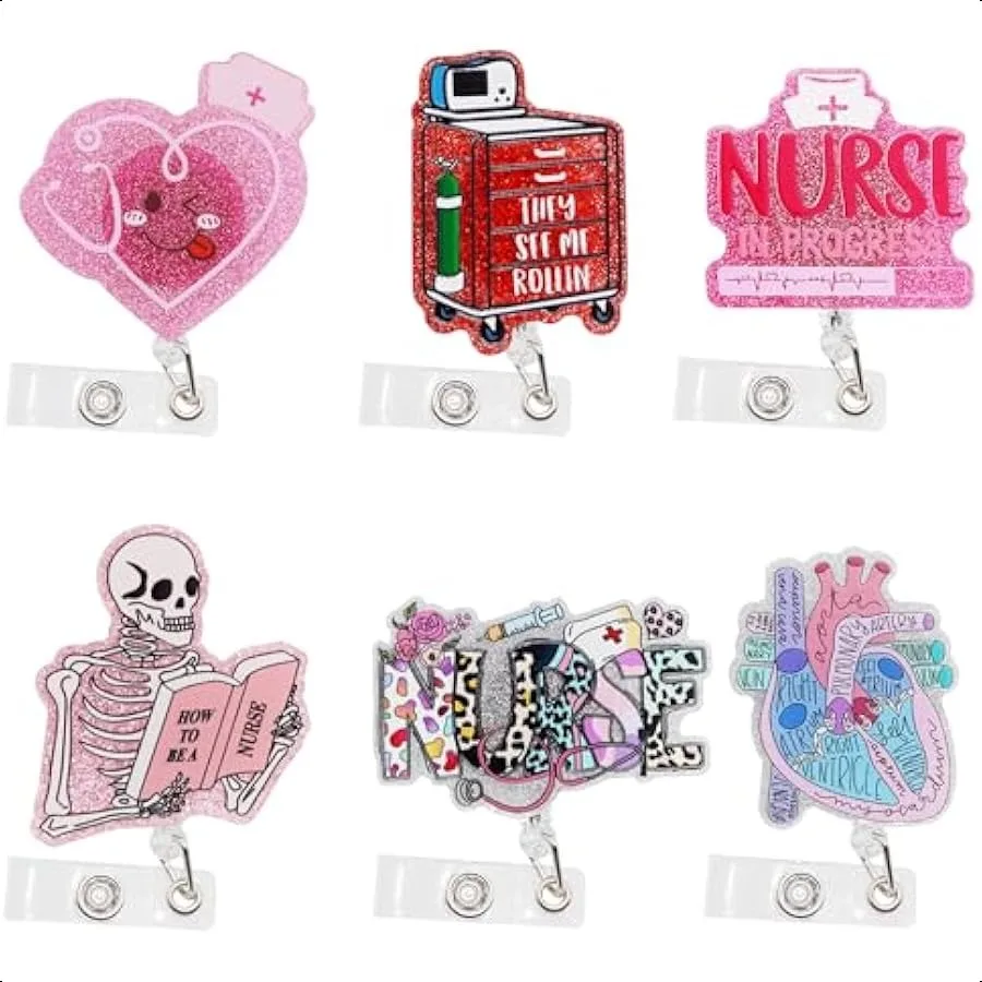 6Pcs Funny Retractable Badge Reels for Nurses