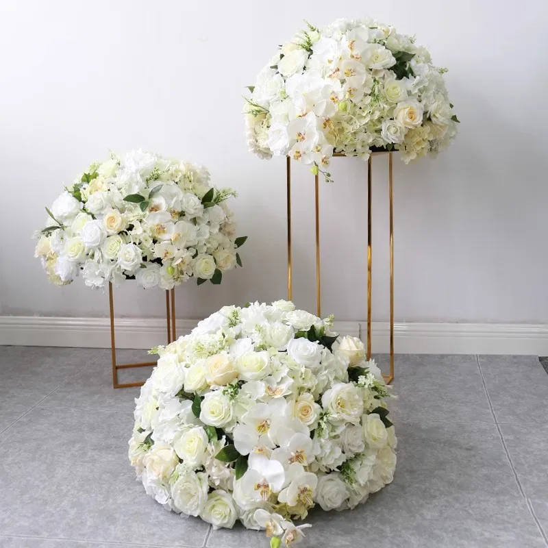 

Ivory White Artificial Rose Hydrangea Flower Ball Wedding Table Centerpieces,Floral Ball,Butterfly Orchid Flower Table Runner