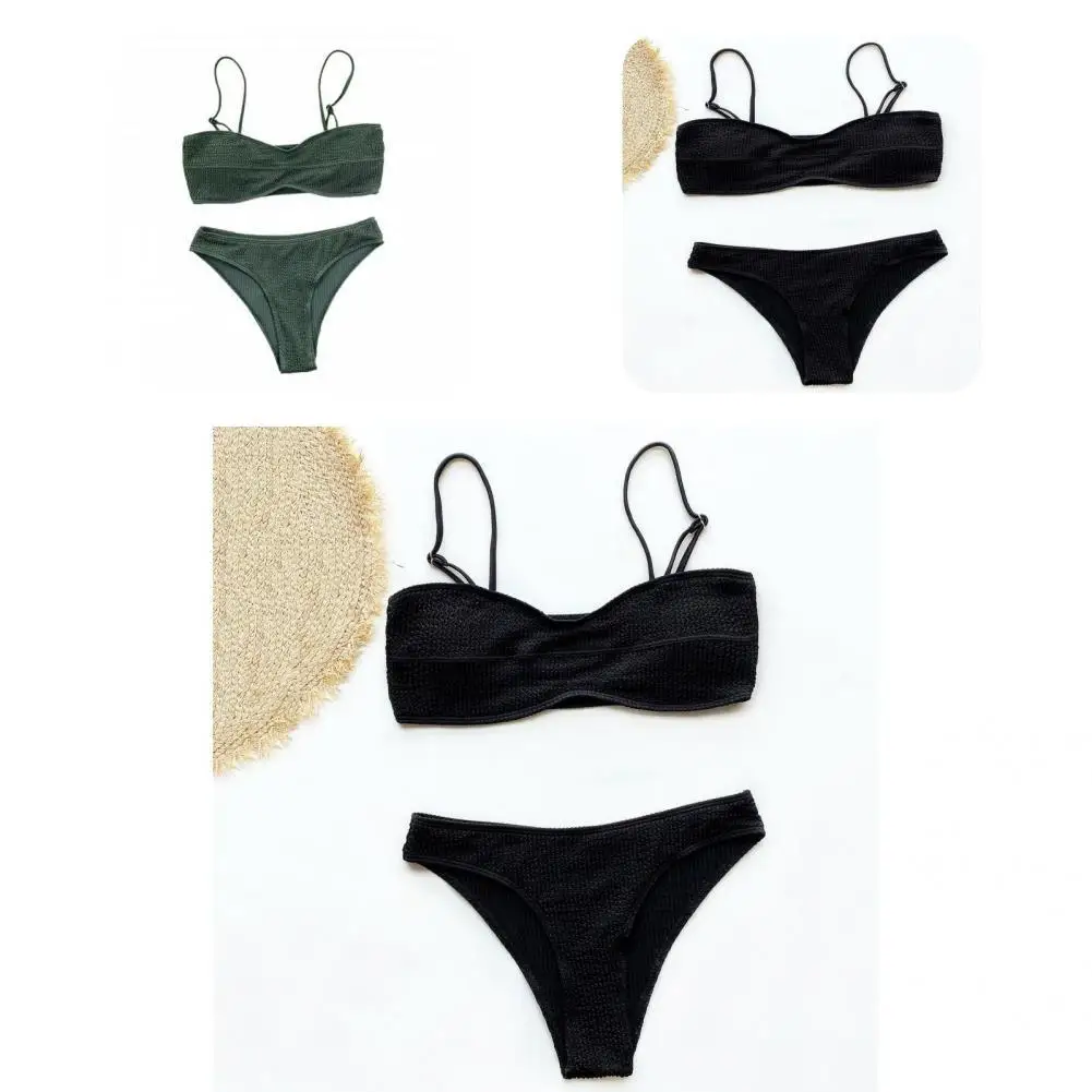 

Мягкий 2 шт./компл. Потрясающий летний бикини из двух частей, эластичный купальный костюм сплошного цвета для пляжа