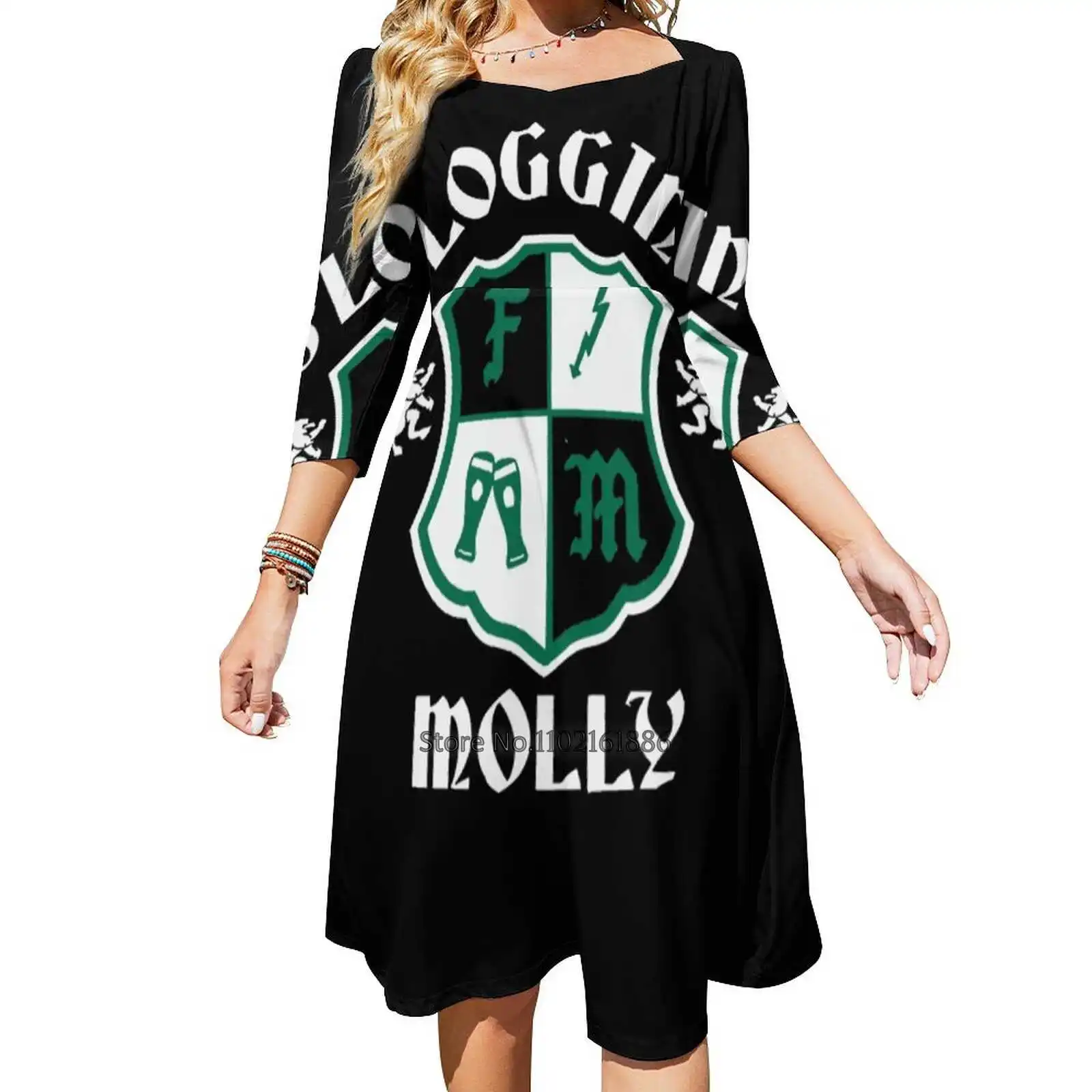 

Day Gift Flogging Molly Fm Green Cool Gifts Back Lacing Backless Dress Square Neck Dress Fashion Design Large Size Loose Dress