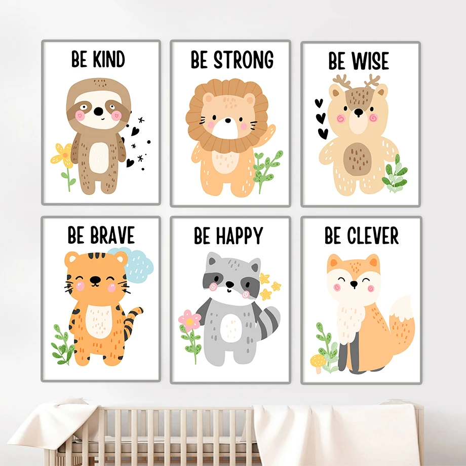 

Tiger Lion Fox Raccoon Deer Sloth Cute Boho Animals Nursery Art Canvas Posters Prints Wall Painting Pictures For Kids Room Decor