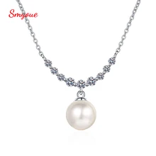 

Smyoue Total 0.36 Carat Moissanite Necklace For Women Smiley 8mm Flawless Freshwater Pearl Pendant 925 Sterling Silver Jewelry