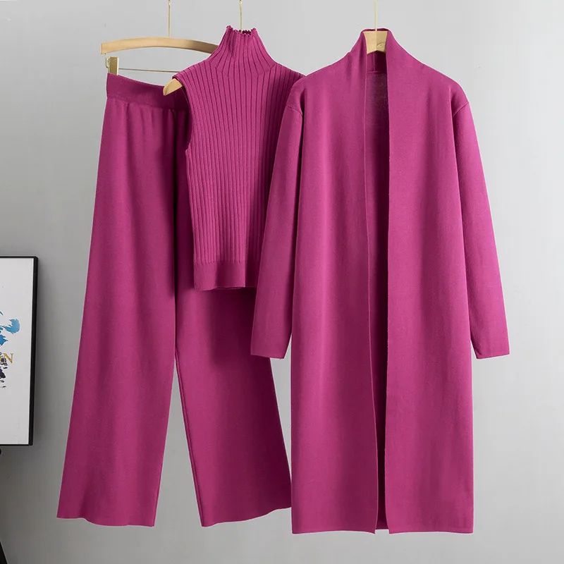 thumbnail image 1 of Conjunto de 3 piezas de pantalones de punto para mujer, otoño e invierno 2024, cárdigan, abrigo, cuello alto, tops y pantalones, suéter de moda para mujer, 1 of 5