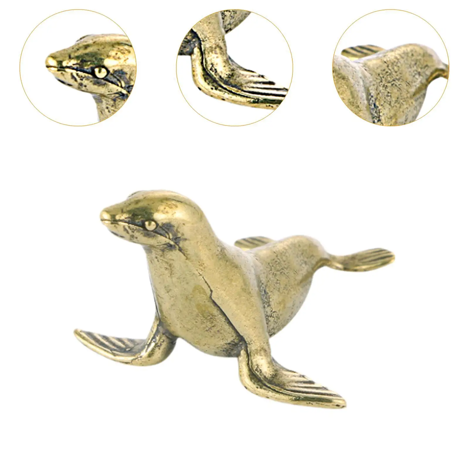 Brass Seal Ornament Copper Seal Figurine Crafts Toy Desktop Decor Lifelike Handcrafted Mini for Living Room Office Hotel Cafe