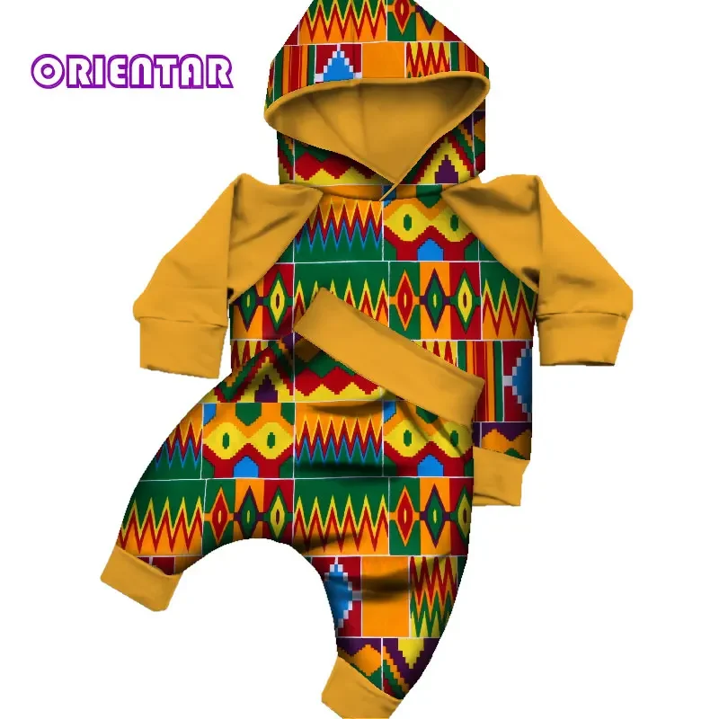 2 Pcs African Clothes Sets Kids Boy African Print Hoodies Tops and Pants Bazin Riche Children Kids African Suit Outfits WYT271