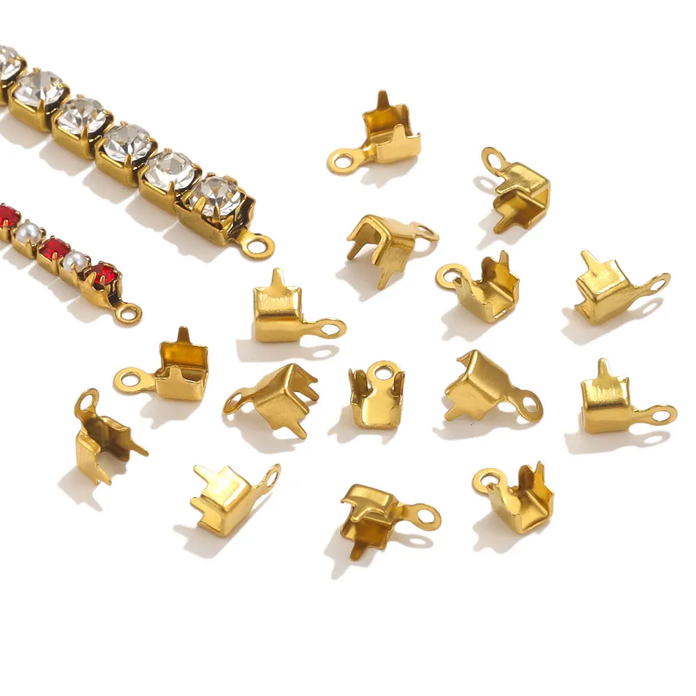 50 Stück goldene Edelstahl-Verschlüsse, Kordeln, Endclip, Spitze, Falten, Crimps, kubischer Zirkon, Ketten, Verbinder, DIY-Endverschluss, Schmucksuche