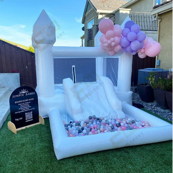

White MINi Bounce House with Slide and Ball Pit for Kids Soft Play Party Event Rental with Free Shipping to Door