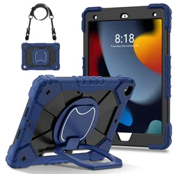 Kids Tablet Case with Strap - Durable Silicone and PC Protection for iPad 9th 8th 7th Gen (Navy blue and black)