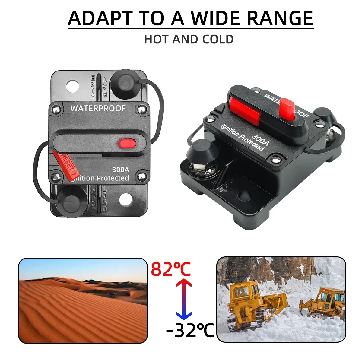 30A to 300A 12V-48V Circuit Breaker Power Protect Fuse Trolling with Manual Reset Waterproof Car Boat Manual 80A 100A 200A 250A circuit breaker resettable fuse