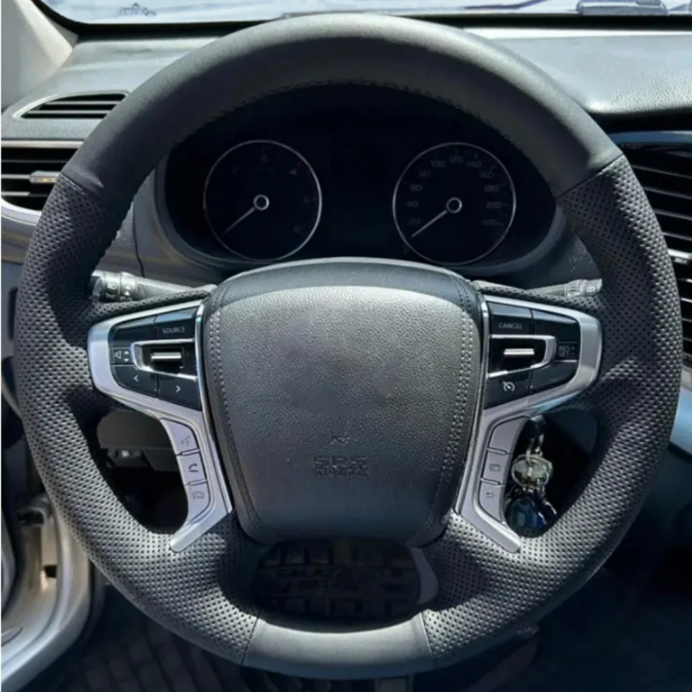 Schwarz Auto Lenkrad Abdeckung DIY Mikrofaser Leder Für Mitsubishi Pajero Sport III Montero 2015 2016-2022 Auto Zubehör