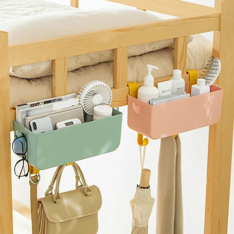 

Bedside Plastic Storage Caddy with Removable Hook Hanging Basket Sundries Organizer Box Holder Shelf for Dorm Room Baby Bed