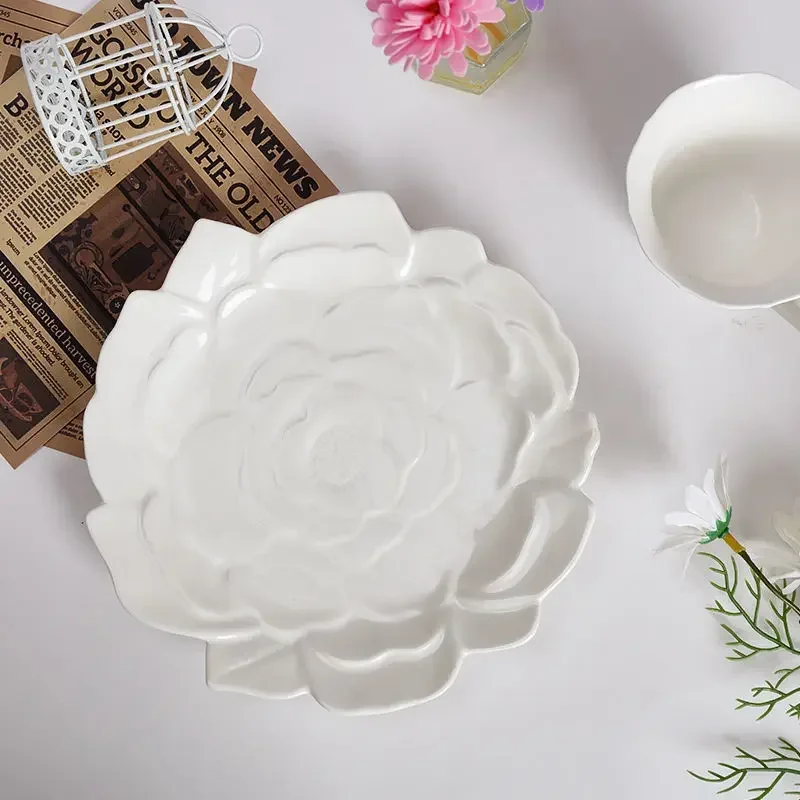 French Rose Flower Plate Ceramic Dessert Plate 8.5 Inch Dish Exquisite Tableware Western Dinner Dinnerware Plates